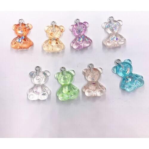 20*15mm 5pcs Sequins Bear Charms Resin Cabochons Glitter Gummy Candy Necklace Keychain Pendant DIY Making Accessories