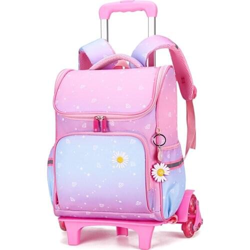 2021 Trolley Grils Kids backpack school Backpack Removable Children School Bags Wheel School Bag princess Schoolbags kids