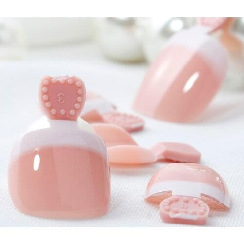 24pcs False Toe Nail Tips Full Cover French Fake Nails Medium Length Pre-designed Toe Artificial Nail Art Salon DIY