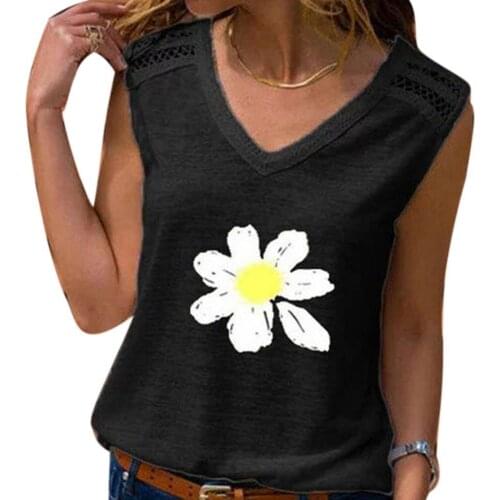 40%HOTWomen Fashion Sleeveless V Neck Marguerite Print Streetwear Vest TankS1 Top Blouse
