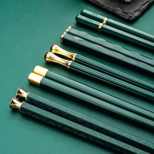 New 5 Pairs/Lot Alloy Stainless Steel Laser Engraving Chopsticks Squared Edge Non-Slip Reusable Sushi Sticks Cooking Chopsticks