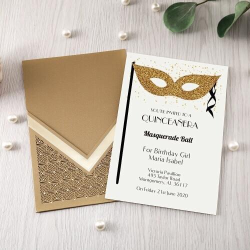 50pcs Gold Vertical laser cut Quinceamera Anniversary party invitation