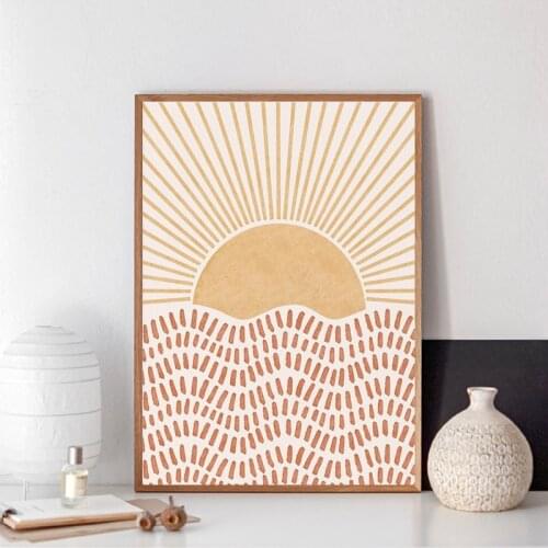 Boho Abstract Sun Art Prints Neutral Wall Art Canvas Painting Minimalist Poster Boho Decor Living Room Bedroom Home Wall Decor