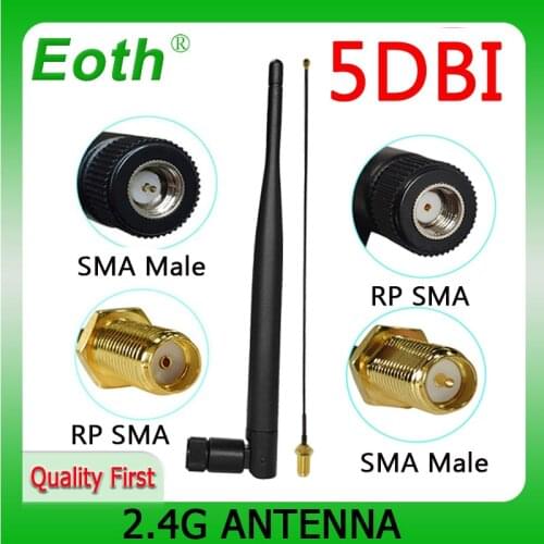 2.4GHz WiFi Antenna 5dBi Aerial RP-SMA Male Connector 2.4 ghz antena 2.4G wi-fi Router + 21cm PCI U.FL IPX Pigtail Cable