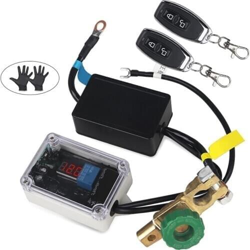 Wireless Remote Control Car Battery Switch Disconnect 12V Electromagnetic Cut Off Voltmeter Display Power Switches Isolator