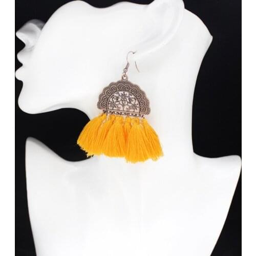 Bohemian Classical Semi-circular Ethnic Style Accessories Metal Plate Suspended Braided Tassels Earrings For Women Jewelry