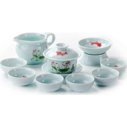 Jusen Glaze Porcelain 6 Teacups 1 Gaiwan 1 Gongdao Cup 1 Tea Leak Carp Teaware Set Infuser Chinese Drink Puer Oolong Kung Fu Tea