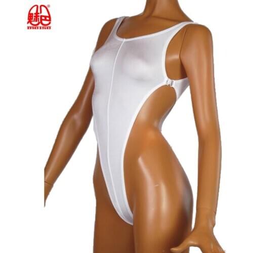 Glossy Lycra Bikini Combinasion Femme Sexy Black Bodysuits High Cut Thong Sukumizu Swimwear Bodysuit Lingerie One Piece Teddies