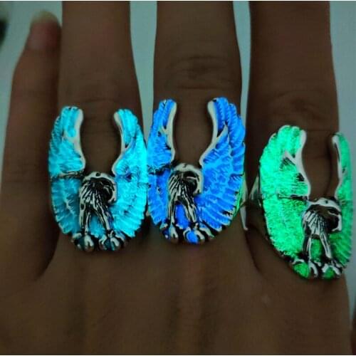 2019 Retro Popular Glow In The Dark Alloy Ring Men Punk Jewelry Luminous Head Portrait Adjustable Ring Accesory Gifts Wholesale