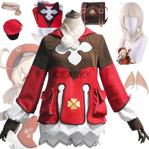 Anime Game Genshin Impact Klee Cosplay Costume Backpack Wig Shoes Outfit Lolita Dress Women Halloween Party Costume bag
