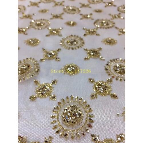 Glued glitter French net fabric Embroidered mesh lace fabric JRB-007 with gold glitter