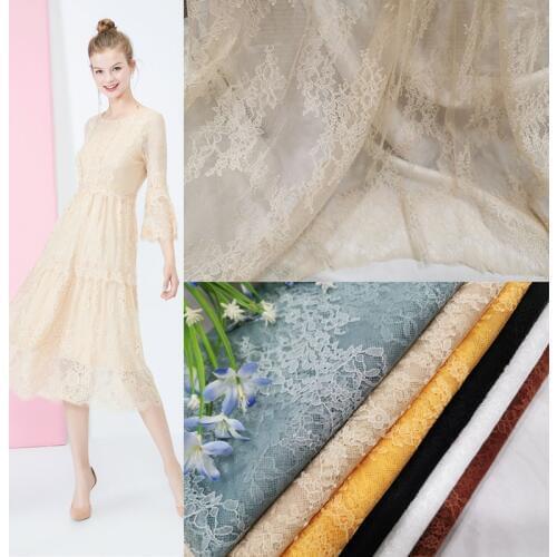 LASUI 2019 NEW thin and elegant hollow France eyelash lace fabric 6 colors DIY dress skirt Decorative fabric