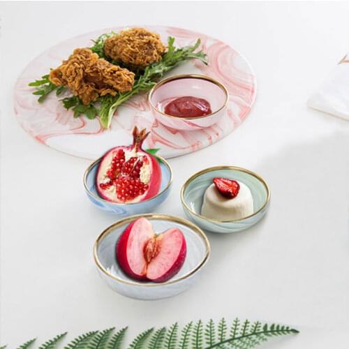 Mini Elegant Attractive Marble Pattern Stylish Design Multipurpose Porcelain Side Dish Bowl Seasoning Sauce Dishes Golden Inlay