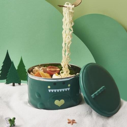 Instant Noodle Bowl with Lid Large Capacity Dinosaur Pattern Food Grade Fruit Cereal Bowl for Dormitory dinnerware tableware