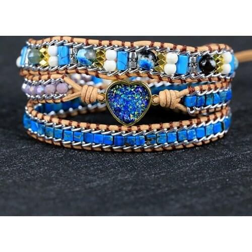 Natural Sapphire Fashion Design Vintage Imperial Pine Chain Bracelet Men and Women Peach Heart Natural Stone Woven Bracelet