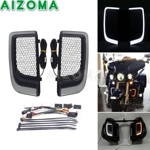 Motorcycle LED Fairing Lower Grill Turn Signal Light Running Lamp For Harley Touring Road Street Electra Glide Ultra Classic Low