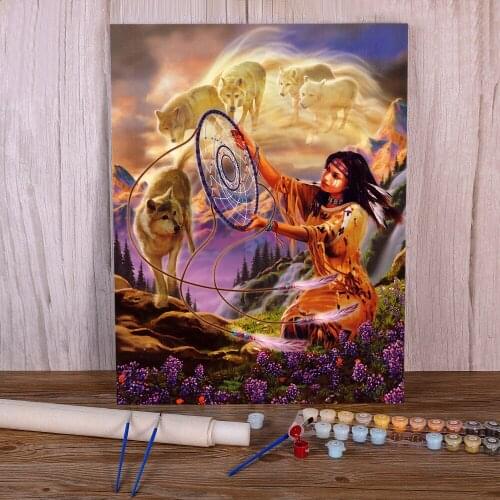 Indian Wolf Animal DIY Paint By Numbers Kit Oil Paints 40*50 Oil Painting Home Decor For Children Wall Wholesale