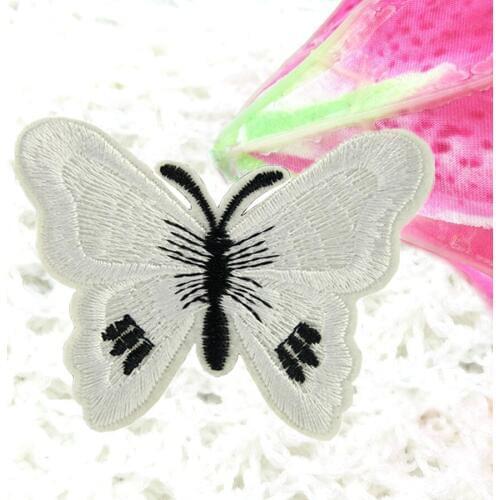 White Butterfly Embroidered patch Stripe Iron On Patch Sewing Parches Applique Badge Patches Stickers for Clothes Accessories