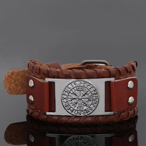 Nodic viking odin wolf leather amulet bracelet -adjustable size 19-31 cm