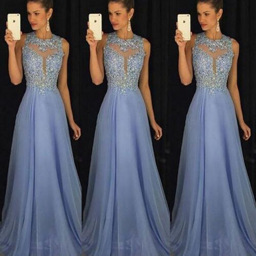 Newest trendy Fashion Ladies Women Formal sleeveless mesh Wedding Bridesmaid Party Ball Prom Gown Long Dress s-xl