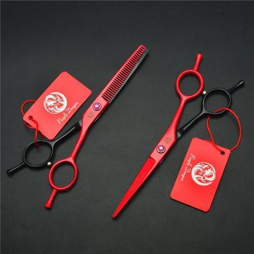 2Pcs 5.5 Inch 16cm Red Professional Human Hair Scissors Hairdressing Cutting Shears + Thinning Scissor Hair Styling Tools Z1012