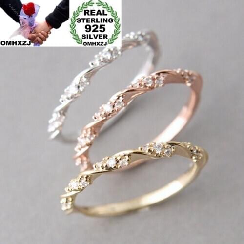 OMHXZJ Wholesale European Fashion Woman Girl Party Wedding Gift AAA Zircon 925 Sterling Silver 18KT Rose Yellow Gold Ring RR384