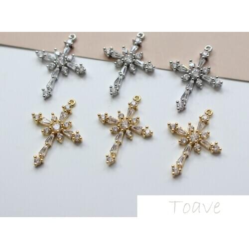 Autumn/winter snow copper plated 18K real gold set stone cross pendant diy earring bracelet necklace material