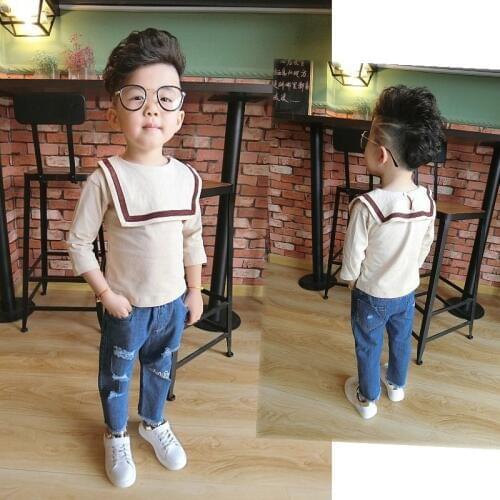 Autumn Boy and Girls Naval Style T Shirts Children Baby Long Sleeve Cotton Sweater Korean Children Fashion Knitting Sweater Tees