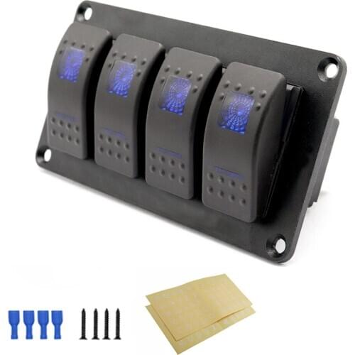 4 Gang 5 Pin Rocker Switch Panel Waterproof Digital Voltmeter 12V Outlet Combination Car Marine Boat LED Rocker Switch Panel