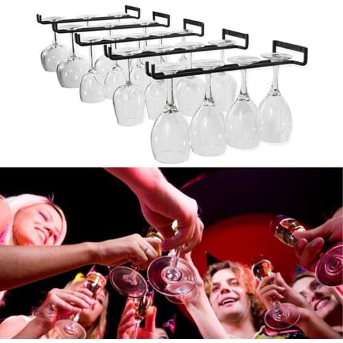 Upside Down Cup Holder Single Row Strong Iron Kitchen Wine Glass Hanging Holder Tool