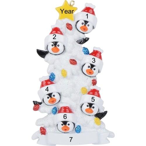 Resin Penguin Family Of 6 Christmas Ornaments With White Tree As Personalized Gifts Holiday Home Decor