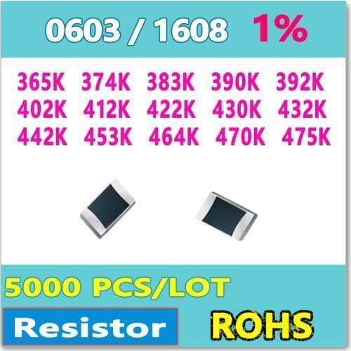 JASNPROSMA OHM 0603 F 1% 5000pcs 365K 374K 383K 390K 392K 402K 412K 422K 430K 432K 442K 453K 464K 470K 475K smd 1608 Resistor
