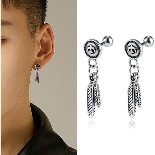 Cyue European Stainless Steel Feather Stud Earrings, Fashionable Feather For Women Men Jewelry