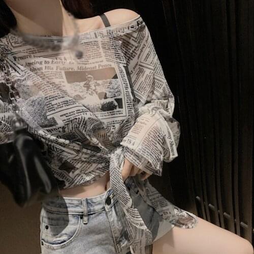 Mesh Sunscreen Women Print Crop T-shirts Topss Long Sleeve T-shirt Thin Section Tee Shirts Summer Wear Tees