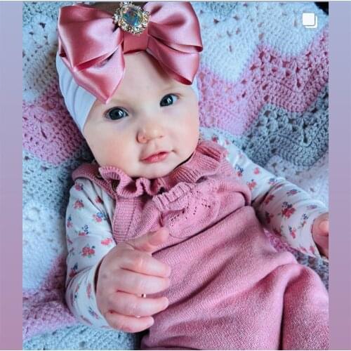 Summer Baby Nylon Headbands Cap Big Bow Newborn Girl Diamond Hair Accessories Toddler Birthday Headdress Solid Color Turban Hat