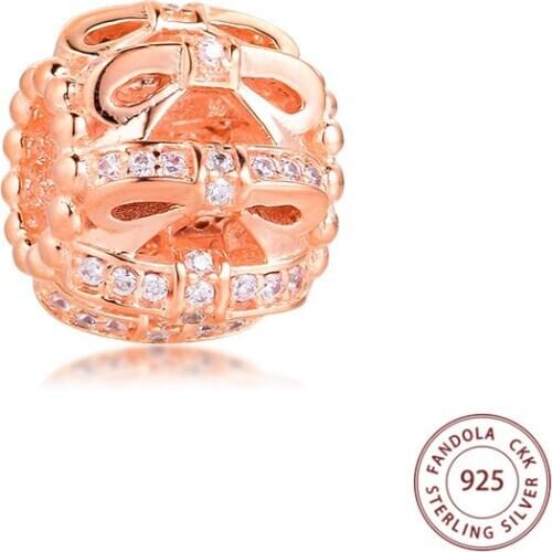 Fit Pandora Charm Bracelet 925 Sterling Silver Rose Color Shimmering Sentiments Charms Beads Women DIY Jewelry Making 2020 New