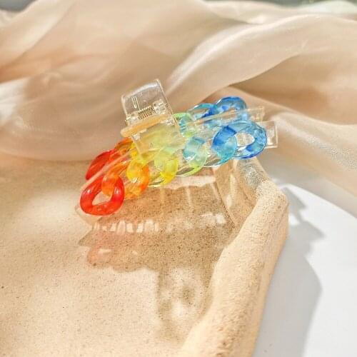 Super Fairy Rainbow Crystal Chain Gripper Hairpin,Ins Girl Hair Clips ,Large Hair Catch, Womens Hair Claws,Hair Accessories