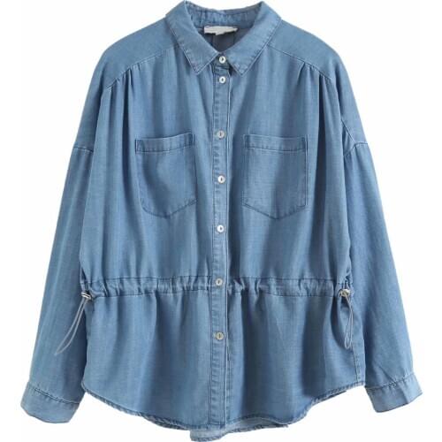 Slim waist denim shirt women long sleeve turn down collar spring loose jeans shirt streetwear casual shirt blouse