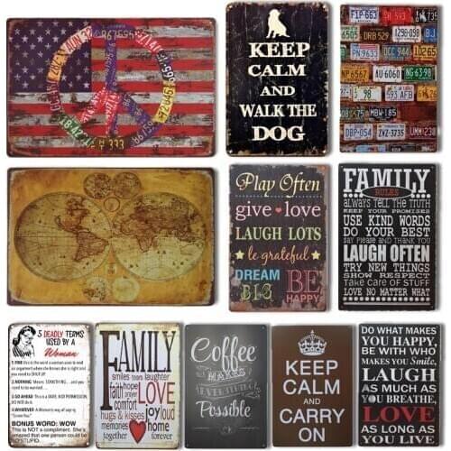 Vintage Wall World Map Tin Poster Room Decor Family Rules Metal Plate Sign Retro Yard & Garden Decoration Accessories Plaque