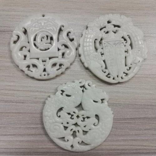 Vintage Traditional Ancient Vintage Sculpture Pendant Classic Art Pattern White Semi Precious Stone For Necklace DIY Jewelry