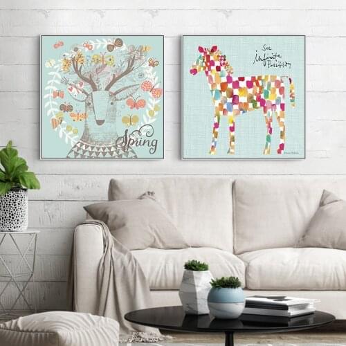 Balloon deer Wall Art Canvas Poster Nordic Nursery Prints Watercolor horse Painting Picture Children Room Decoration Home Decor