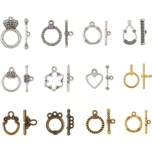 120sets/Box Mixed Color Tibetan Style Alloy Toggle Clasps Jewelry Findings Making DIY Accessories Mixed Shapes