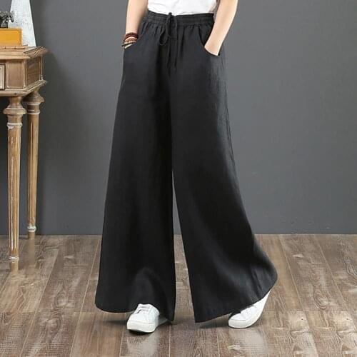 Women Pants Vintage Cotton Linen High Waist Pants Mopping Straight Trousers plus size Streetwear Vintage korean штаны