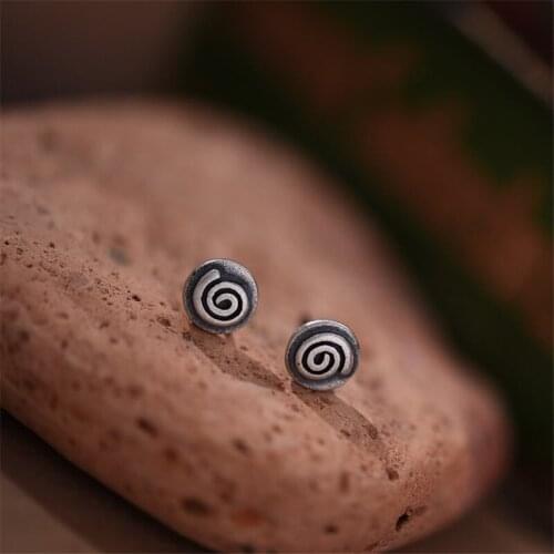 Round Stud Earrings Punk Styles Geometric 925 Sterling Silver Stud Earrings For Women Girls Jewelry Original Design Earrings