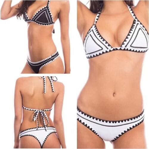 Women Sexy Underwear Summer Sexy Swimwear Women Bandage Black and White Stripe Bikini Set Push-up Padded Bra Female Bathing Suit