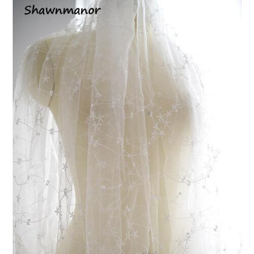 1PC(100*150CM) White wedding Lace Fabric Embroidery Lace Fabric For Lace Trim Wedding Dress Clothes DIY Accessories