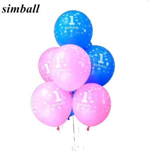 10pcs/lot Baby Shower 1st Birthday Party Decor Pink Blue Number 1 Foil Balloons Supplies Baby Boy Balls 2.8g Latex Helium Globos
