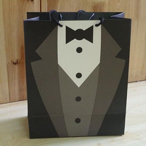 100pcs Wedding Groom Paper Gift Bag Festival Paper Bag With Handles Fashionable Jewellery Bags Birthday Favor Pouch Bags ZA3655