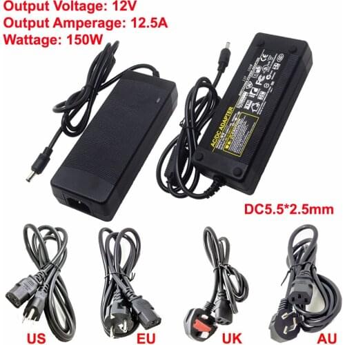 110V~240V To DC 12V 12.5A 150W Desktop Power Adapter Supply Transformer 5.5x2.5mm Connector Jack Socket Include Cable Plug Line