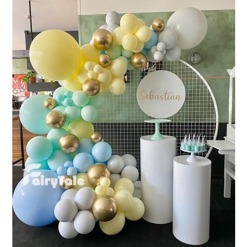 118pcs Macaron Pastel Yellow Blue Grey Balloons Garland Foil Gold Balloon Arch Kit Boy Birthday Baby Show Party Wedding Decor